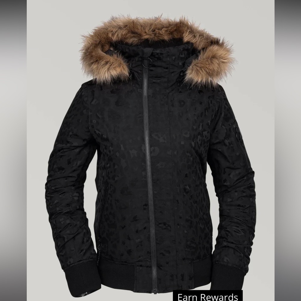 Women’s Volcom Whitlock Insulated Jacket - Black Leopard Print size Medium